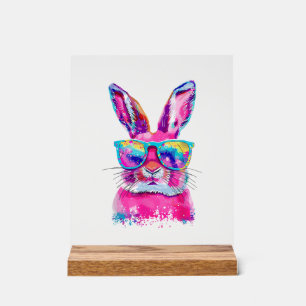 Bunny Face with Tie Dye Glasses Happy Easter Day M Acrylic Sign