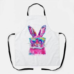 Bunny Face with Tie Dye Glasses Happy Easter Day M Apron