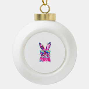 Bunny Face with Tie Dye Glasses Happy Easter Day M Ceramic Ball Christmas Ornament