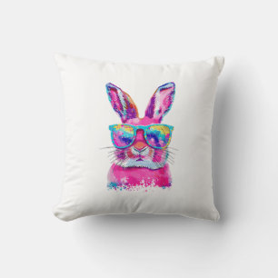 Bunny Face with Tie Dye Glasses Happy Easter Day M Cushion
