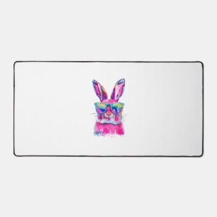 Bunny Face with Tie Dye Glasses Happy Easter Day M Desk Mat