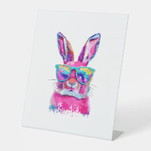 Bunny Face with Tie Dye Glasses Happy Easter Day M Pedestal Sign