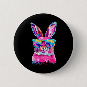 Bunny Face With Tie Dye Gles Happy Easter Day Men 6 Cm Round Badge