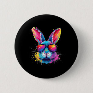 Bunny Face With Tie Dye Gles Happy Easter Day Men 6 Cm Round Badge