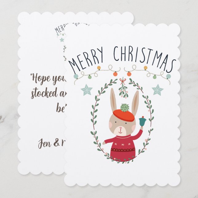 Bunny Family Christmas Scandinavian Card (Front/Back)