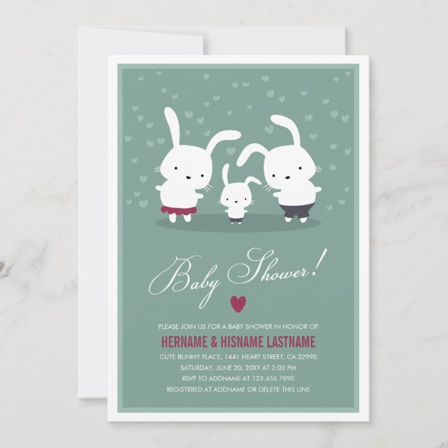 Bunny Family Couples Baby Shower Invitation Teal (Front)