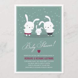 Bunny Family Couples Baby Shower Invitation Teal