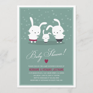 Bunny Family Couples Baby Shower Invitation Teal