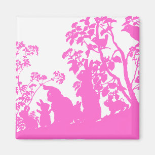 Bunny Family Silhouette Nature Scene Vintage Woods Magnet