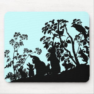 Bunny Family Silhouette Nature Scene Vintage Woods Mouse Mat