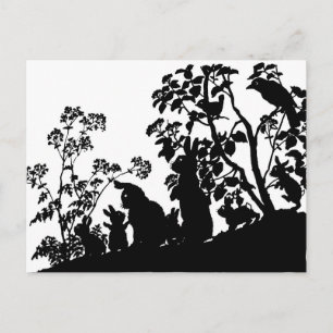 Bunny Family Silhouette Nature Scene Vintage Woods Postcard