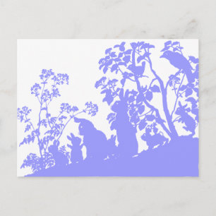 Bunny Family Silhouette Nature Scene Vintage Woods Postcard