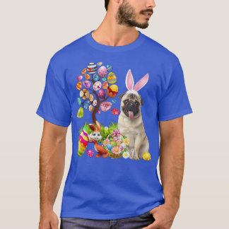 Bunny Fawn Pug Dog Happy Easter Eggs Tree T-Shirt