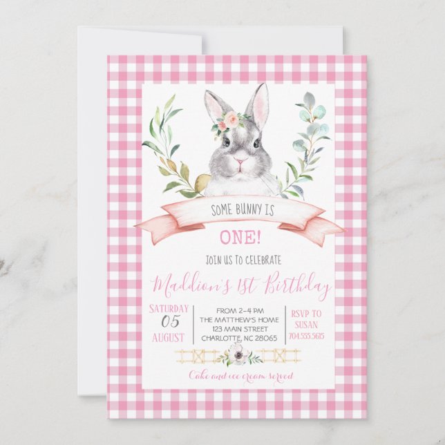bunny first birthday invitation (Front)