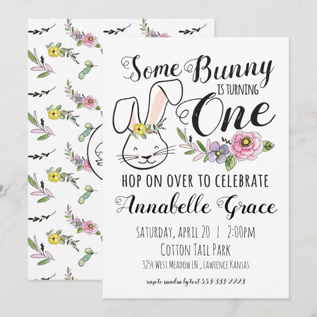 Bunny First Birthday Invitation (Front/Back)
