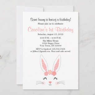 Bunny First Birthday Party Invitation