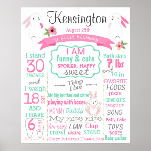 Bunny first birthday party sign for a girl