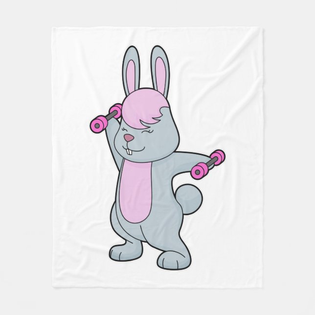 Bunny Fitness Dumbbell Fleece Blanket (Front)