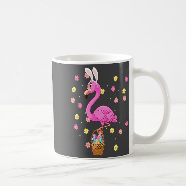 Bunny Flamingo Bringing Eggs Basket Happy Easter D Coffee Mug (Right)