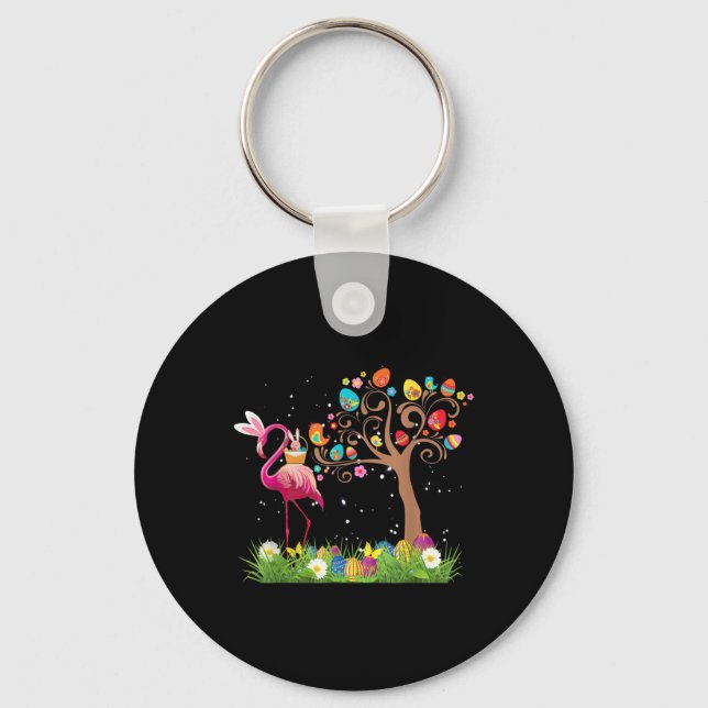 Bunny Flamingo Easter 2021 | Cute Flamingo Lovers Key Ring (Front)