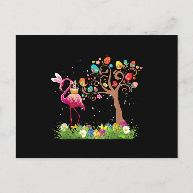 Bunny Flamingo Easter 2021 | Cute Flamingo Lovers Postcard (Front)