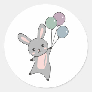 Bunny Flies Balloons Above Cute Animals For Kids Classic Round Sticker