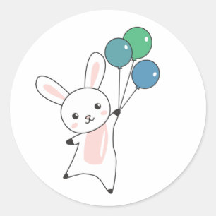 Bunny Flies Balloons Above Cute Animals For Kids Classic Round Sticker