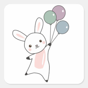 Bunny Flies Balloons Above Cute Animals For Kids Square Sticker