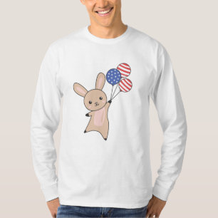 Bunny Flies Balloons Usa Above Cute Animals T-Shirt