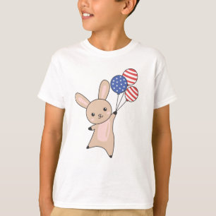 Bunny Flies Balloons Usa Above Cute Animals T-Shirt