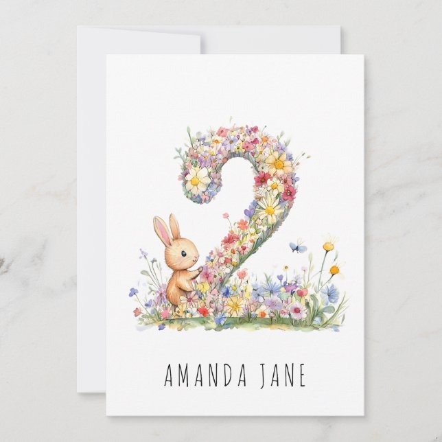 Bunny Floral 2nd Birthday Invitation (Front)