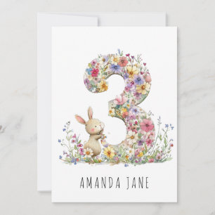 Bunny Floral 3rd Birthday Invitation