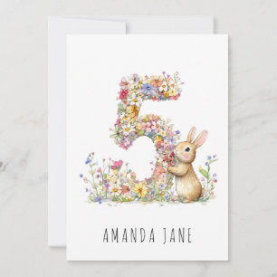 Bunny Floral 5th Birthday Invitation