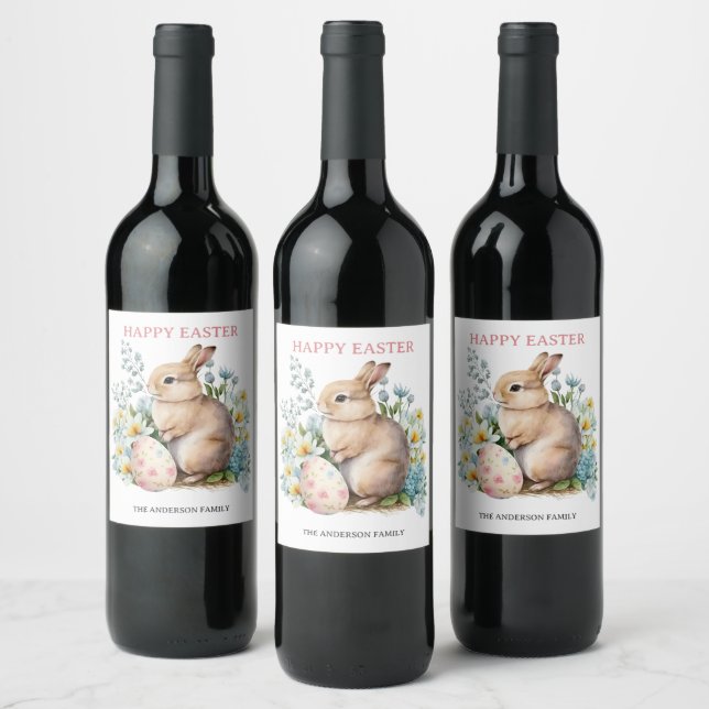 Bunny & Floral Egg  Wine Label (Bottles)