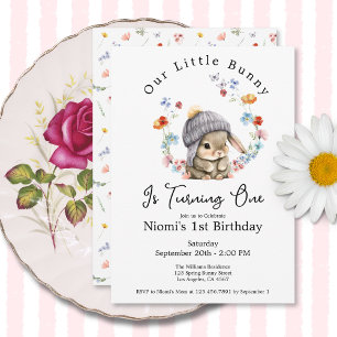Bunny Floral First Birthday Invitation