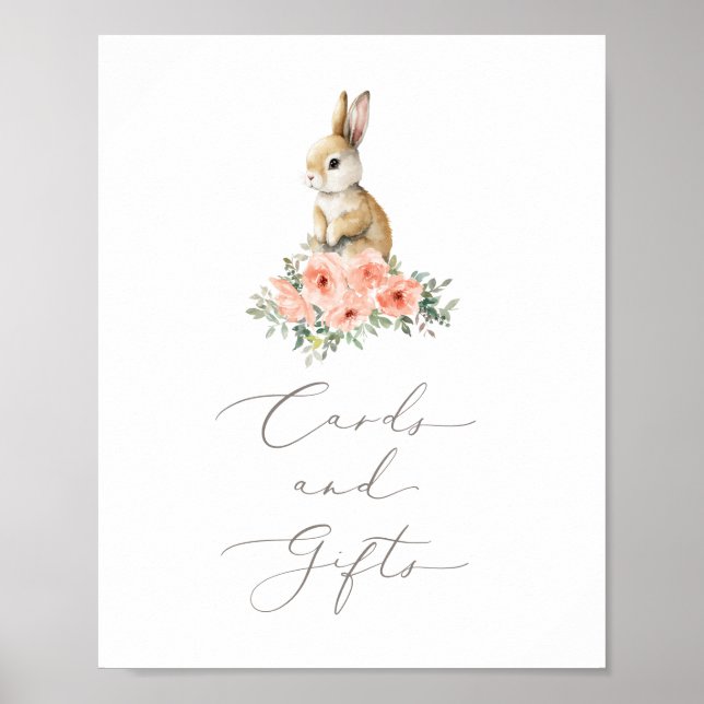 Bunny Floral Girl Birthday Cards and Gifts Sign (Front)