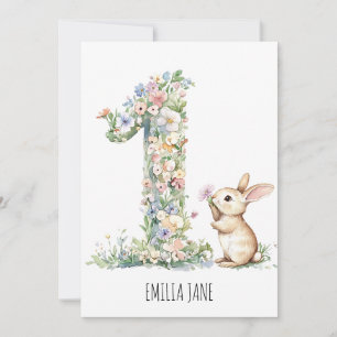 Bunny Floral Watercolour 1st Birthday Invitatiion Invitation