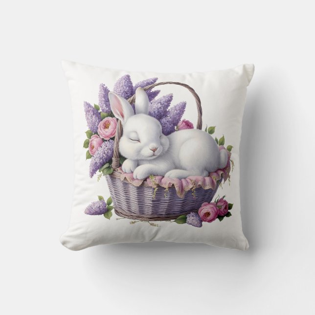 Bunny & Flower Basket Delight Cushion (Front)
