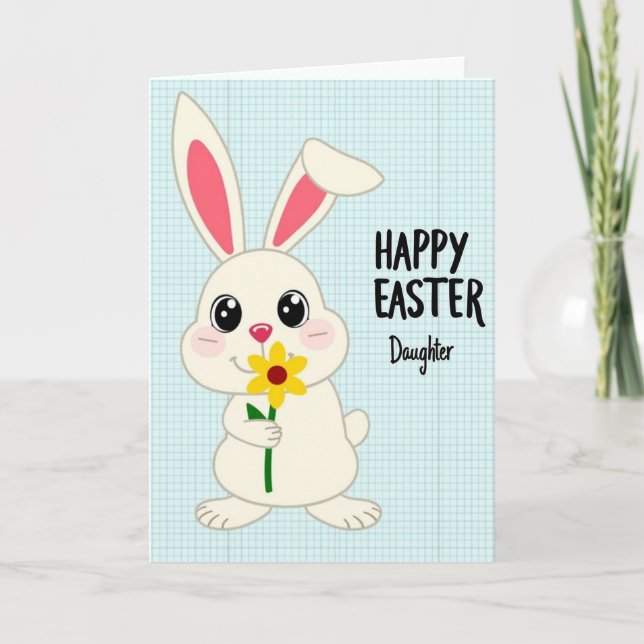 Bunny Flower Happy Easter Daughter Card (Front)
