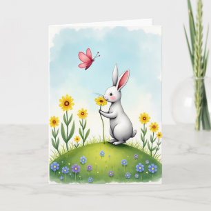 Bunny Flower Sniff Cute Card