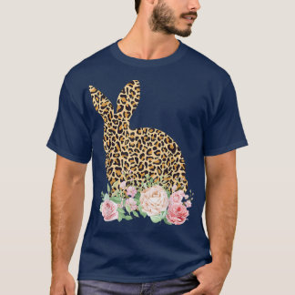 Bunny Flowers Leopard Print Girls Women Happy East T-Shirt