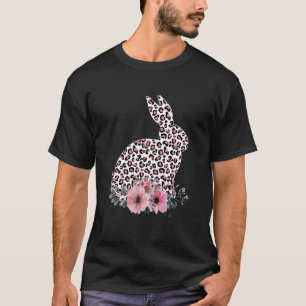 Bunny Flowers Leopard Print Girls Women Happy East T-Shirt