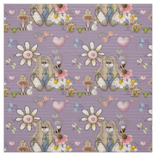 Bunny Flowers YOU Change Background Colour Fabric