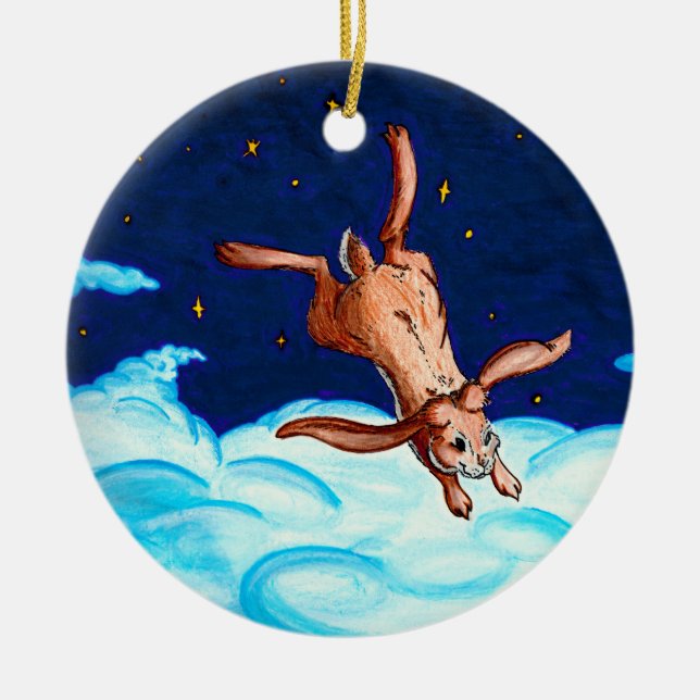 Bunny Flying At Night Ornament (Front)