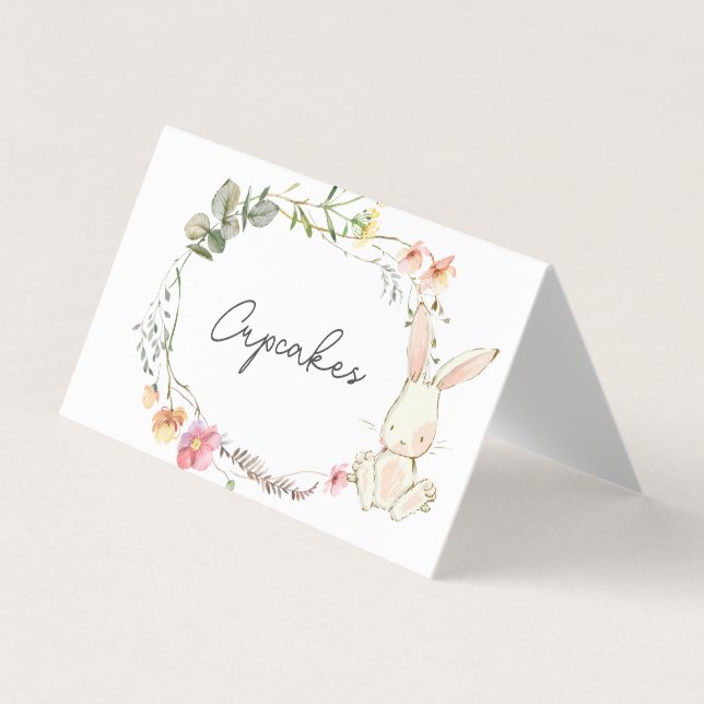 Bunny food tent cards, rabbit food labels,  business card (Front)