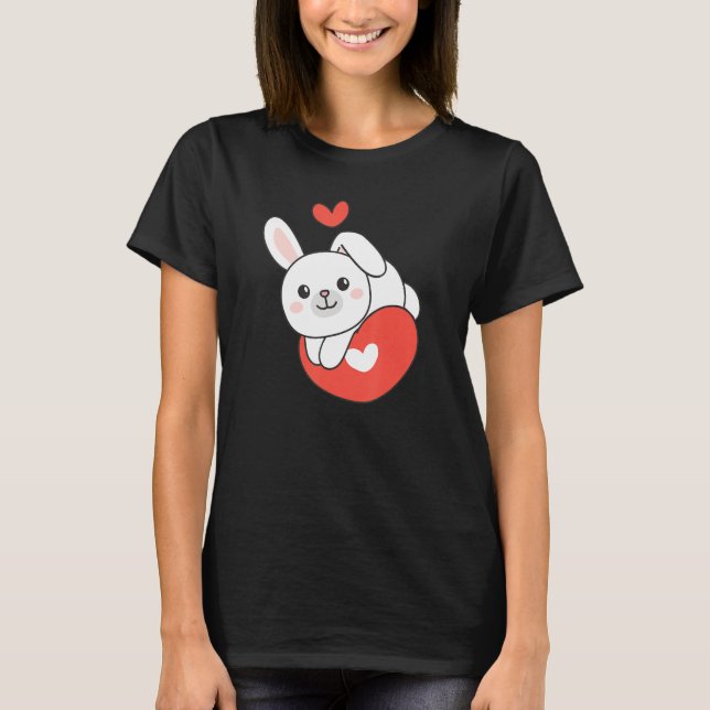 Bunny For Valentine s Day Cute Animals With Hearts T-Shirt (Front)