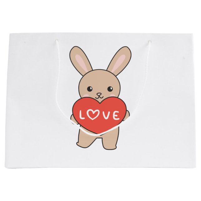 Bunny For Valentine's Day Cute Animals With Hearts Large Gift Bag (Front)