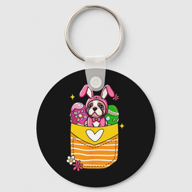 Bunny French Bulldog Easter Chocolate Eggs Inside  Key Ring (Front)