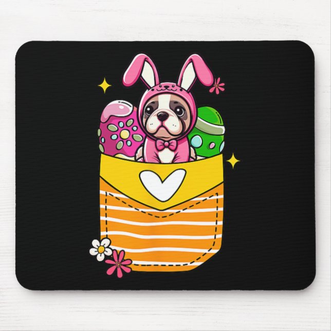 Bunny French Bulldog Easter Chocolate Eggs Inside  Mouse Mat (Front)