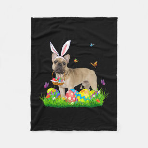 Bunny French Bulldog With Egg Basket Easter Huntin Fleece Blanket